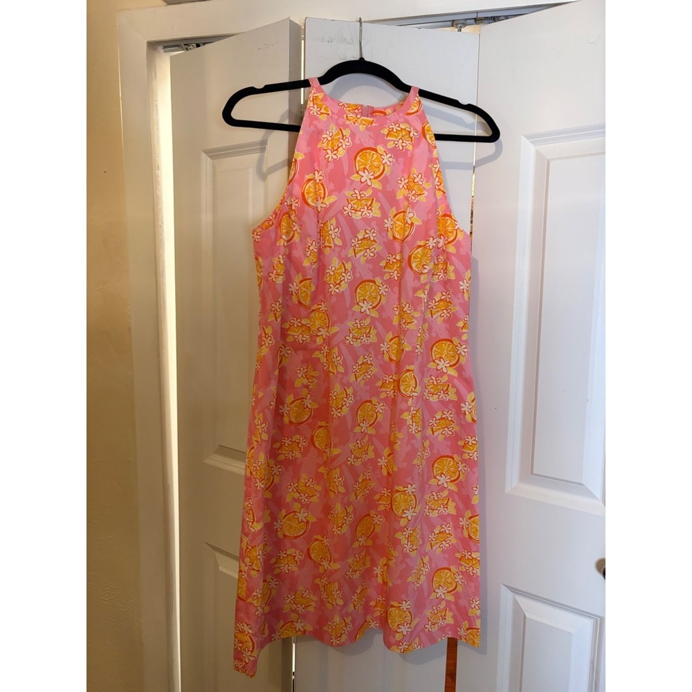 Lilly Pulitzer Citrus Floral Shift Dress Women 10 Pink Orange Cotton Lined
